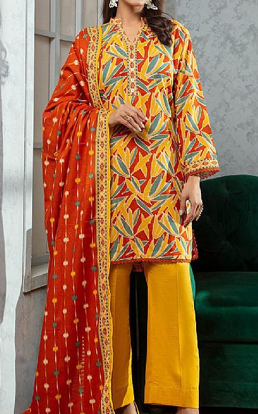 Gul Ahmed Orange Khaddar Suit | Pakistani Winter Dresses in USA- Image 1