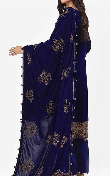 Gul Ahmed Midnight Blue Velvet Suit | Pakistani Winter Dresses in USA- Image 2