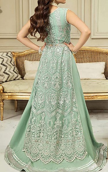 House Of Nawab Mint Green Net Suit | Pakistani Embroidered Chiffon Dresses- Image 2