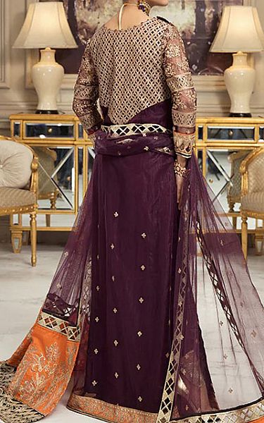 House Of Nawab Egg Plant Net Suit | Pakistani Embroidered Chiffon Dresses- Image 2