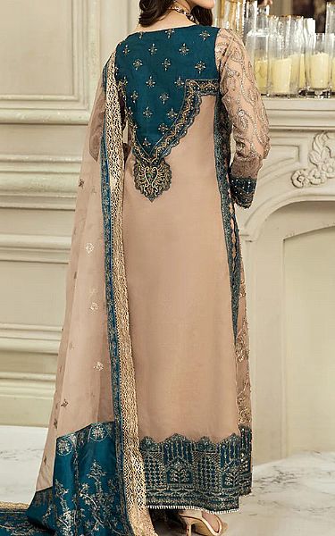 House Of Nawab Tan Organza Suit | Pakistani Embroidered Chiffon Dresses- Image 2