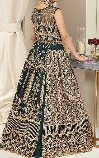 House Of Nawab Brunswick Green Organza Suit | Pakistani Embroidered Chiffon Dresses- Image 2