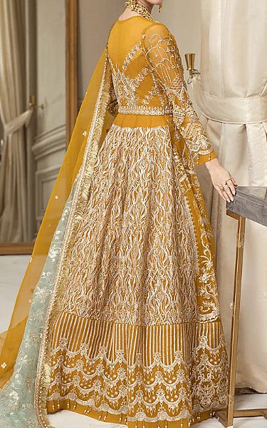 House Of Nawab Mustard Organza Suit | Pakistani Embroidered Chiffon Dresses- Image 2