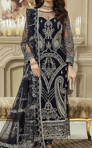 House Of Nawab Black Net Suit | Pakistani Embroidered Chiffon Dresses- Image 1