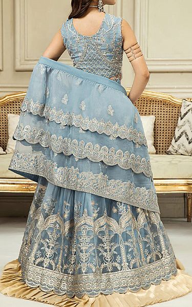 House Of Nawab Baby Blue Organza Suit | Pakistani Embroidered Chiffon Dresses- Image 2