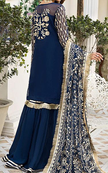 House Of Nawab Dark Blue Organza Suit | Pakistani Embroidered Chiffon Dresses USA- Image 2