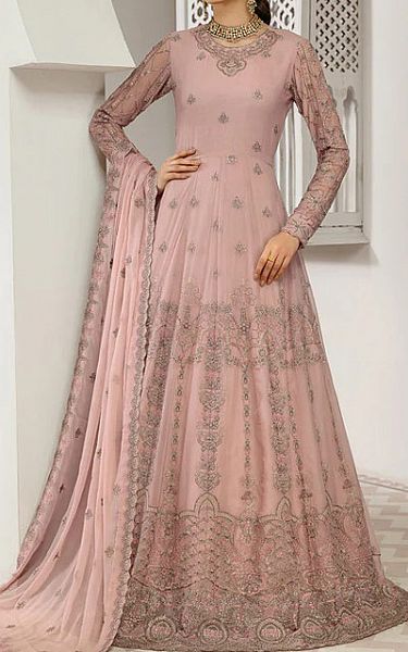 House Of Nawab Tea Pink Chiffon Suit | Pakistani Embroidered Chiffon Dresses- Image 1