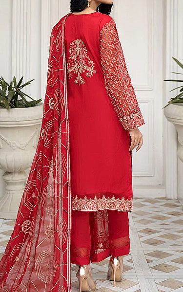 House Of Nawab Bright Red Organza Suit | Pakistani Embroidered Chiffon Dresses- Image 2