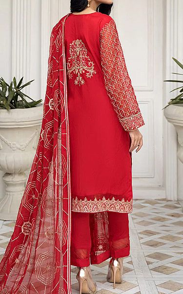 House Of Nawab Bright Red Organza Suit | Pakistani Embroidered Chiffon Dresses USA- Image 2