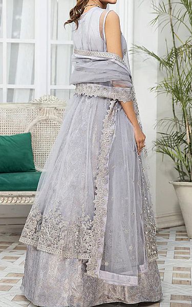 House Of Nawab Light Grey Net Suit | Pakistani Wedding Dresses- Image 2
