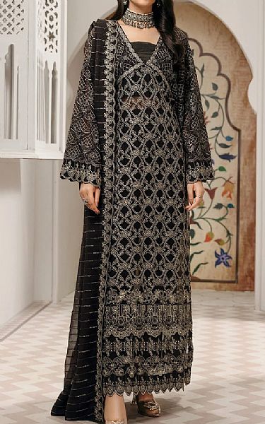 House Of Nawab Black Chiffon Suit | Pakistani Embroidered Chiffon Dresses- Image 1