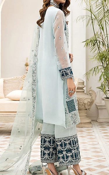 House Of Nawab Light Blue Organza Suit | Pakistani Embroidered Chiffon Dresses- Image 2