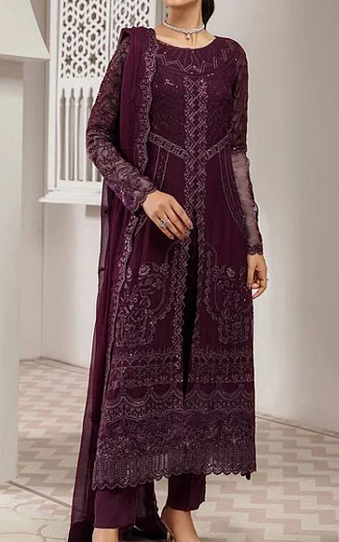 House Of Nawab Byzantium Purple Chiffon Suit | Pakistani Embroidered Chiffon Dresses- Image 1