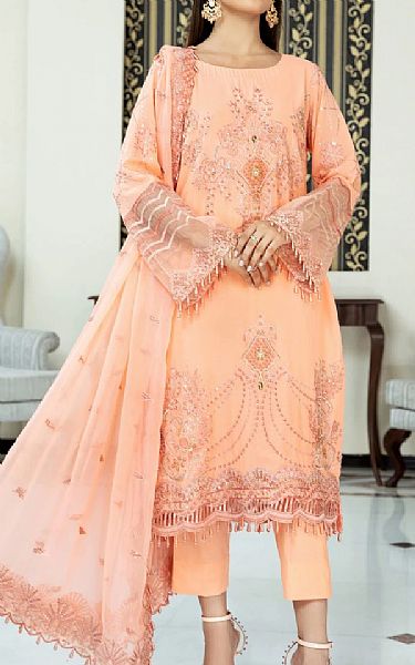 House Of Nawab Peach Swiss Lawn Suit | Pakistani Lawn Suits- Image 1