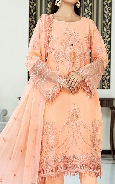 House Of Nawab Peach Swiss Lawn Suit | Pakistani Lawn Suits- Image 2
