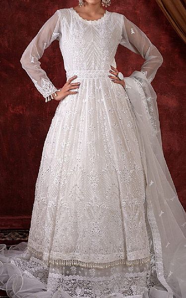 House Of Nawab White Organza Suit | Pakistani Embroidered Chiffon Dresses USA- Image 1