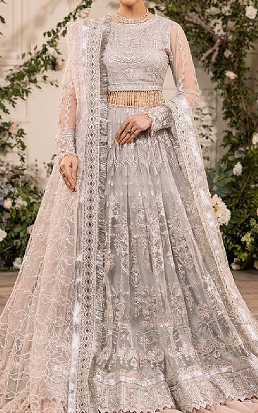 House Of Nawab Grey Net Suit Pakistani Embroidered Chiffon Dresses