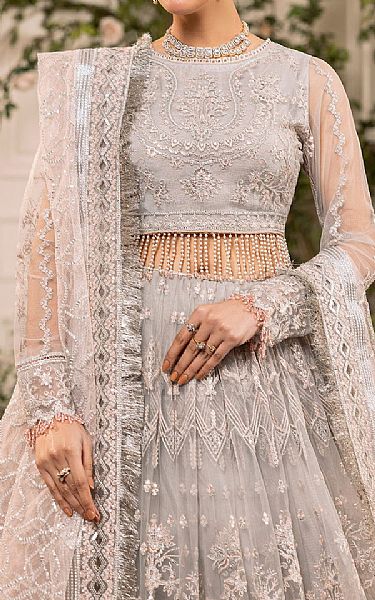 House Of Nawab Grey Net Suit | Pakistani Embroidered Chiffon Dresses USA- Image 3