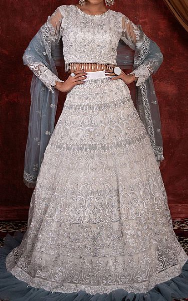House Of Nawab Grey Net Suit | Pakistani Embroidered Chiffon Dresses USA- Image 1
