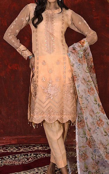 House Of Nawab Peach Organza Suit | Pakistani Embroidered Chiffon Dresses USA- Image 1