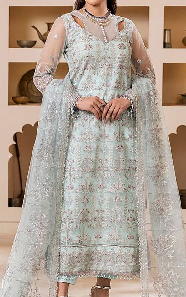 House Of Nawab Pale Aqua Net Suit | Pakistani Embroidered Chiffon Dresses USA- Image 1