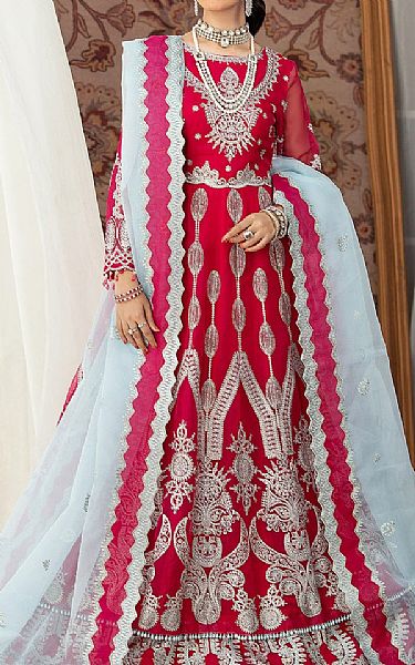 House Of Nawab Rich Carmine Organza Suit | Pakistani Embroidered Chiffon Dresses USA- Image 1