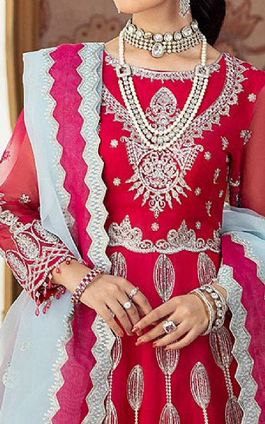 House Of Nawab Rich Carmine Organza Suit | Pakistani Embroidered Chiffon Dresses USA- Image 3