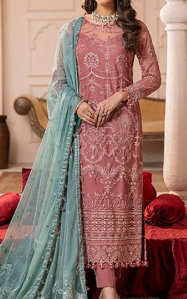 House Of Nawab Dusty Rose Net Suit | Pakistani Embroidered Chiffon Dresses USA- Image 1