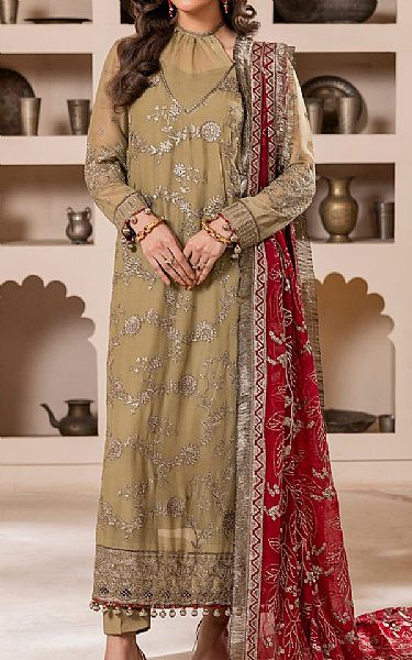 House Of Nawab Dark Beige Chiffon Suit | Pakistani Embroidered Chiffon Dresses USA- Image 1