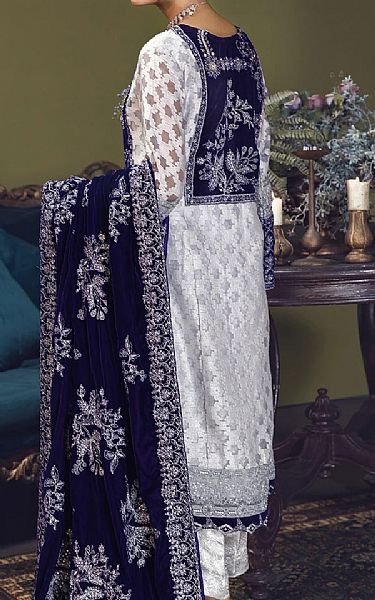 Off-white/Blue Organza Suit | House Of Nawab Pakistani Chiffon Dresses