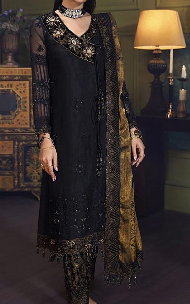 House Of Nawab Black Organza Suit | Pakistani Embroidered Chiffon Dresses- Image 1