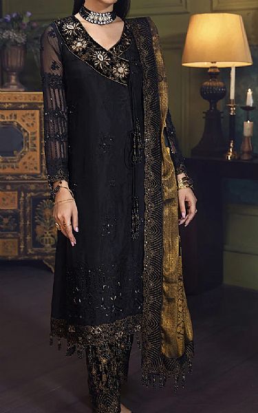 House Of Nawab Black Organza Suit | Pakistani Embroidered Chiffon Dresses USA- Image 1