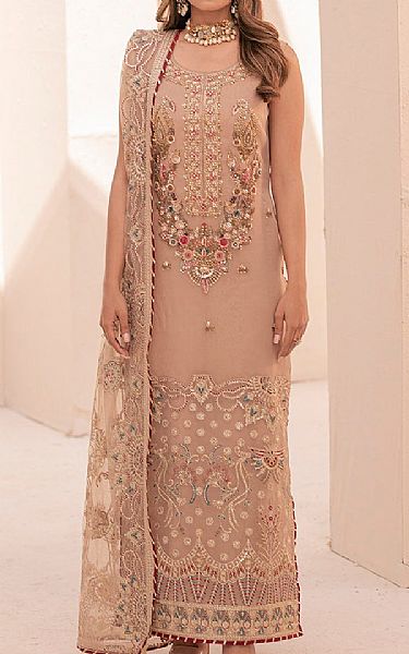 House Of Nawab Pale Taupe Organza Suit | Pakistani Embroidered Chiffon Dresses USA- Image 1