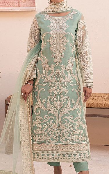 House Of Nawab Summer Green Organza Suit | Pakistani Embroidered Chiffon Dresses USA- Image 1
