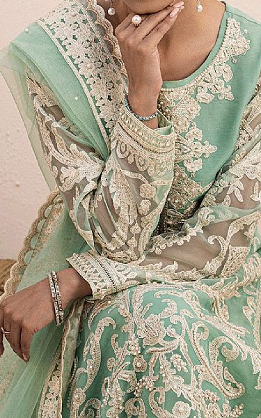 House Of Nawab Summer Green Organza Suit | Pakistani Embroidered Chiffon Dresses USA- Image 3