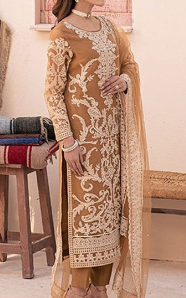 House Of Nawab Clay Brown Organza Suit | Pakistani Embroidered Chiffon Dresses USA- Image 3
