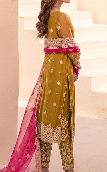 House Of Nawab Mustard Jamawar Suit | Pakistani Embroidered Chiffon Dresses USA- Image 2