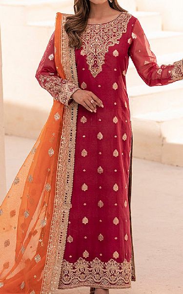 House Of Nawab Deep Carmine Jamawar Suit | Pakistani Embroidered Chiffon Dresses USA- Image 1