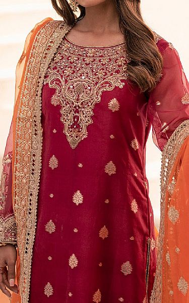 House Of Nawab Deep Carmine Jamawar Suit | Pakistani Embroidered Chiffon Dresses USA- Image 3