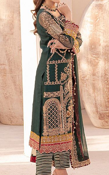 House Of Nawab Gable Green Organza Suit | Pakistani Embroidered Chiffon Dresses USA- Image 3