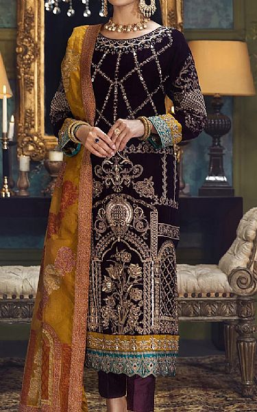 House Of Nawab Egg Plant Velvet Suit | Pakistani Dresses in USA- Image 1