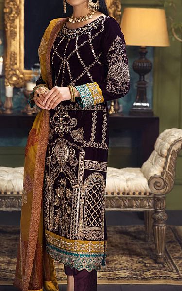 House Of Nawab Egg Plant Velvet Suit | Pakistani Dresses in USA- Image 2