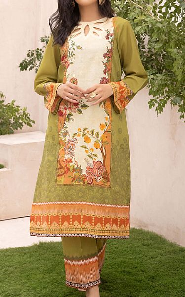 Humdum White/Green Lawn Suit (2 Pcs) | Pakistani Lawn Dress in USA- Image 1