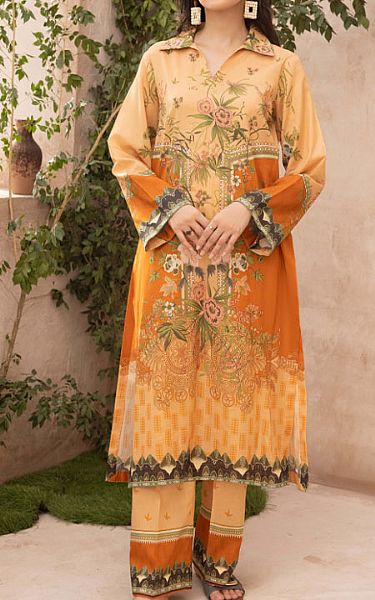Humdum Beige/Orange Lawn Suit (2 Pcs) | Pakistani Lawn Dress in USA- Image 1