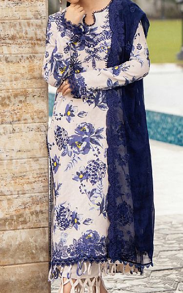 Humdum Off White/Navy Karandi Suit | Pakistani Winter Dresses in USA- Image 1