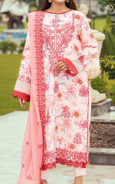 Humdum Off White/Light Pink Karandi Suit | Pakistani Winter Dresses in USA- Image 1
