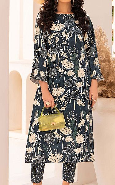 Humdum Navy Cotton Suit (2 Pcs) | Pakistani Lawn Dress in USA- Image 1