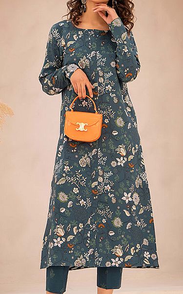 Humdum Teal Cotton Suit (2 Pcs) | Pakistani Lawn Dress in USA- Image 1