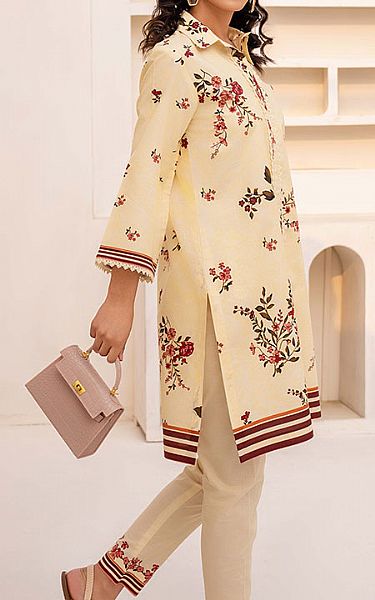 Humdum Cream Cotton Suit (2 Pcs) | Pakistani Lawn Dress in USA- Image 2