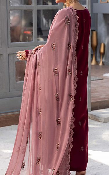 Humdum Wine Red Viscose Suit | Pakistani Winter Dresses in USA- Image 2